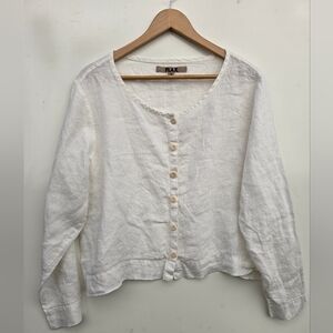 Flax White 100% Linen Button Front Top Natural Minimalist Capsule womens M